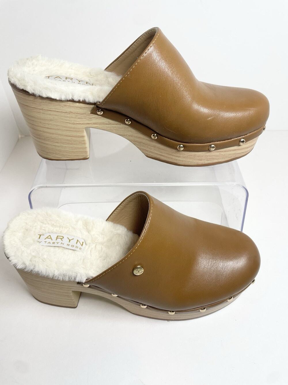 TARYN by Taryn Rose Women’s Brown Leather Faux Fur Lined Clog Slip-On 10